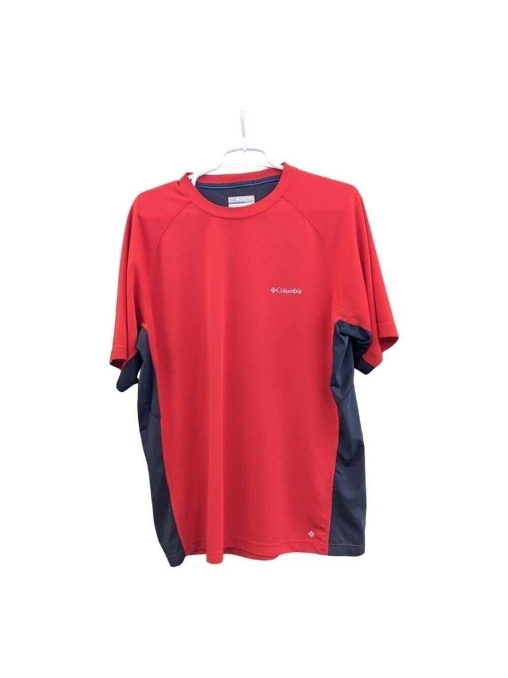 Columbia Titanium red and black Colorblock performance SS Tshirt,size Large